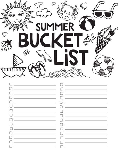 Summer Bucket List Printable Free - Printable Word Searches