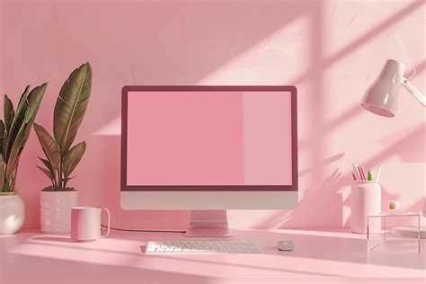 Pink Background Computer Monitor Mockup Screen 48637616 Stock Photo at ...
