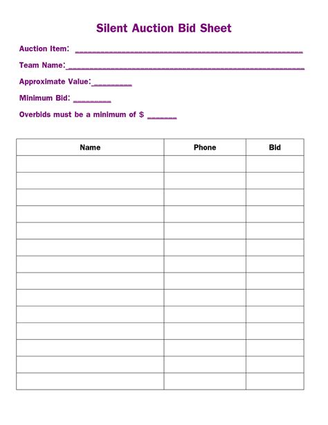 40+ Silent Auction Bid Sheet Templates [Word, Excel] - Template Lab