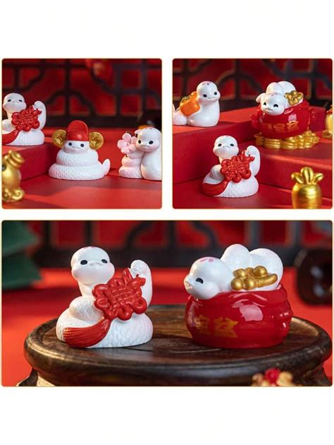4pcs 2025 Snake Miniature Figurines New Year Ornaments, Resin Coins ...