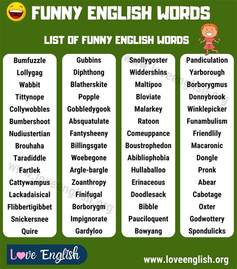 Funny Words: 60 Funny English Words You Probably Don't Know - Love English
