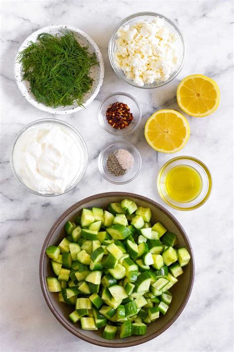 Creamy Cucumber Yogurt Salad w/ Feta & Dill - Eat the Gains