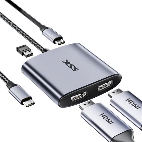 SSK - Adaptador USB C a HDMI dual 4K/60Hz divisor HDMI 4 en 1 para ...