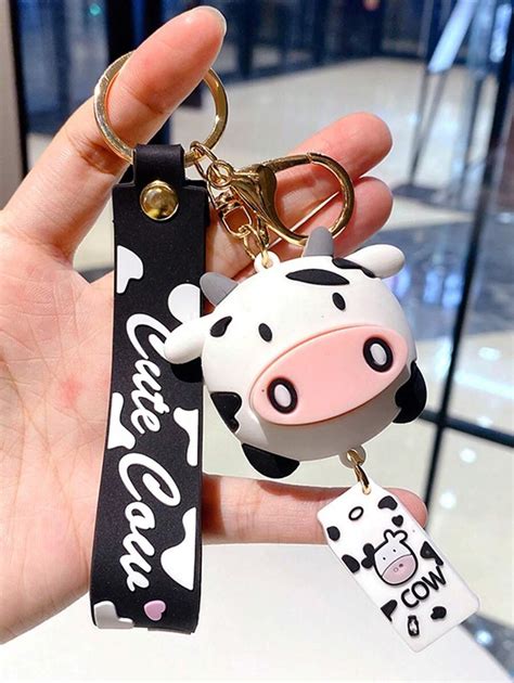 1pc Cute Cartoon Cow Stuffed Animal Keychain, Unisex Car Key Pendant ...