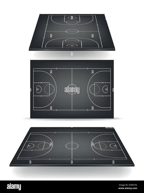 Basketball Court Set. Black Indoor Basketball Court Floor, Top View ...