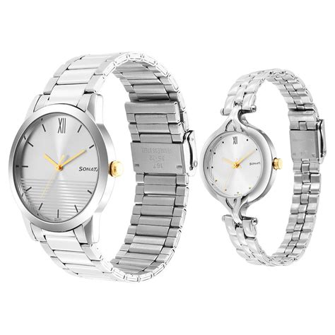 Buy Sonata 7712587040Bm01 Silver Dial Analog Watch For Couple (Set of 2 ...