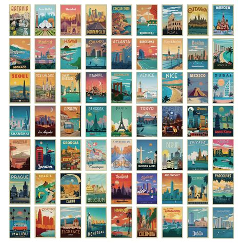 WONDER HUB Vintage Travel Decor Posters - World Travel Wall Art Prints ...