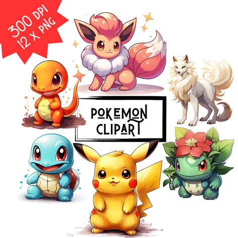 Buy Watercolor Pokemon Clipart Bundle Pikachu Bulbasaur Charmander Eeve ...