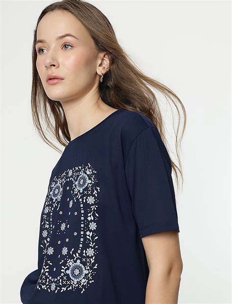 Buy Round Neck Floral Printed T-Shirt at Marks & Spencer