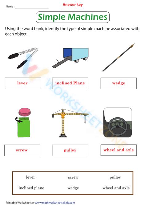 Image result for Simple Machines Worksheet Answer Key