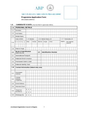 Fillable Online arconigeria org ARP Application Form - ARCON Fax Email ...