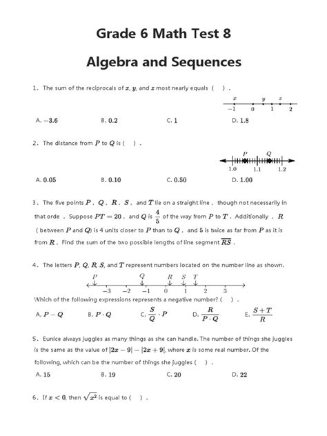 Image result for Grade 6 Math Test Printable