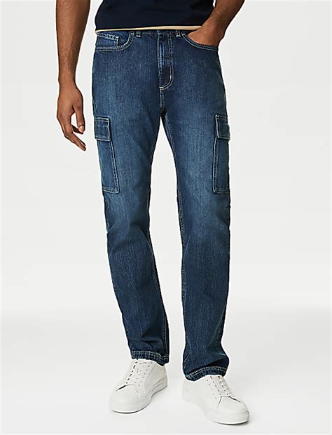 Buy Straight Fit Denim Cargo Jeans at Marks & Spencer