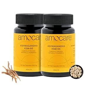 Amocare Ashwagandha KSM66-120 Veg Capsules (Pack of 2 x 60) | World's ...