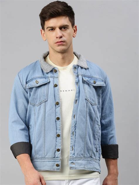 Buy VOXATI Washed Denim Jacket With Faux Fur Trim - Jackets for Men ...