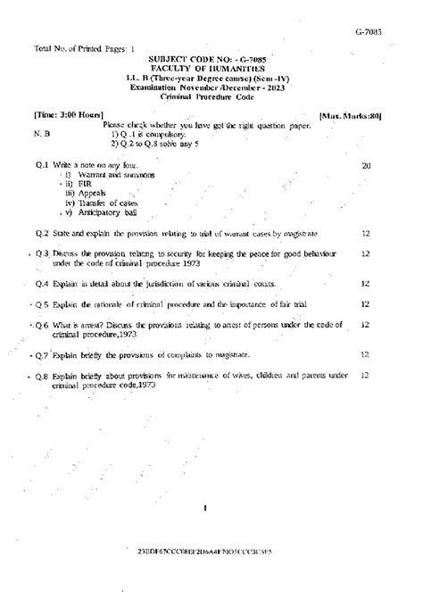 Llb 4 sem criminal procedure code g 7085 dec 2023 - Total No. of ...