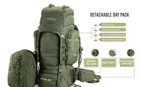 Tripole Colonel Metal Frame 80L Rucksack with Detachable Bag & Rain ...