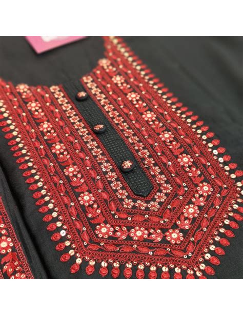 Set 41-4th July - Darkest Black handloom kurta - Red Thread embroidery ...