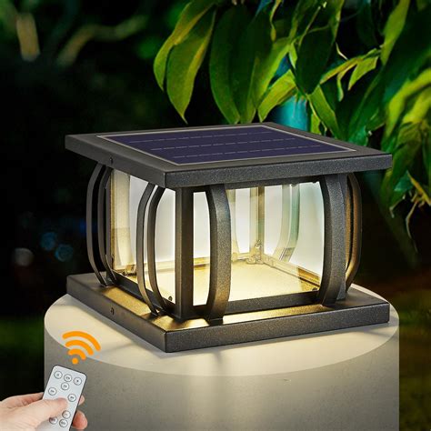 Solar Pillar Lights Outdoor, 30cm Metal&Glass Solar Post Cap Lights ...