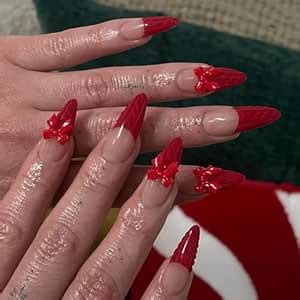 Buy Nakhi 24 Reusable Artificial Fake Nail Set| Red tip With Red Bow ...