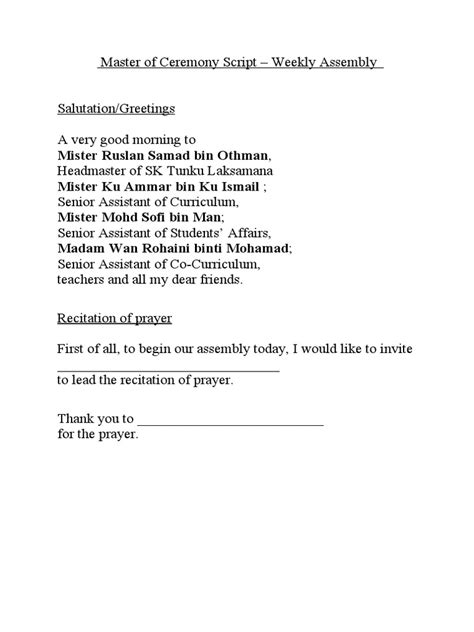 Image result for MC Script Sample