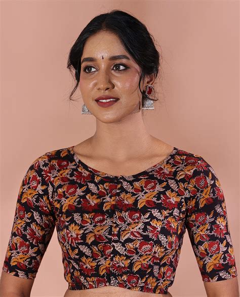 Black Readymade Blouse Artfully Detailed with Floral Motifs Print, Fea