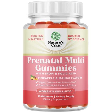 Natures Craft Vegan Prenatal Gummies for Women with Iron Folic Acid ...