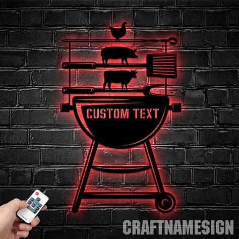 Craftnamesign Custom Grill Metal Sign LED Light, Custom Name Barbecue Patio Sign, BBQ Decor ...