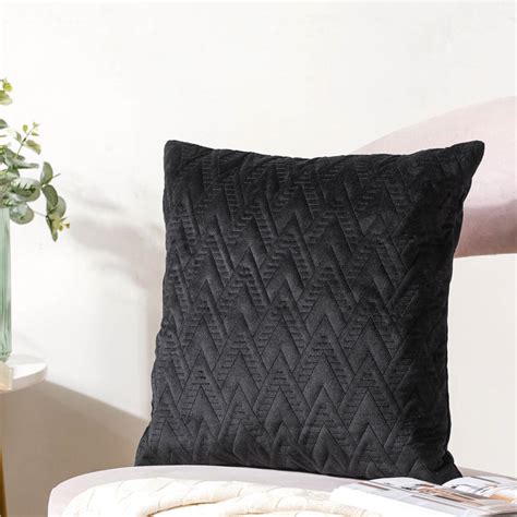 Jet Black Abstract Quilted Velvet Cushion Cover 16 inch Online ...