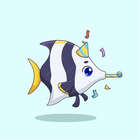 Premium Vector | Cute angel fish blowing a mini trumpet illustration