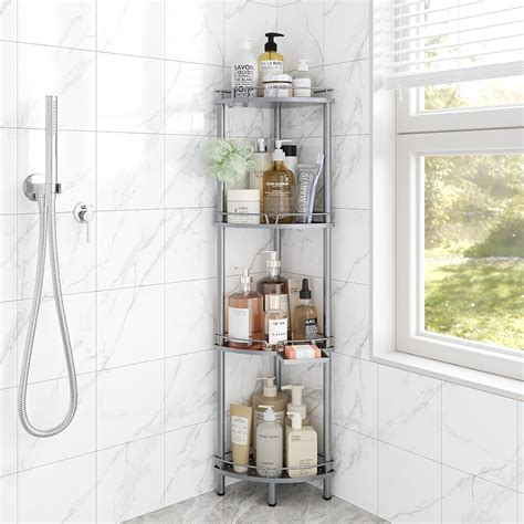 Corner Shower Caddy Standing, 4 Tier Rustproof Metal Shower Organizer ...