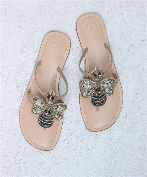 Queen Bee Gold, Gunmetal & Pearl Beaded Sandals