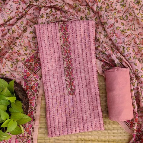 ANUYA - Digital Print Pink With Kaatha Stitch Work Top Fabric With Ray ...