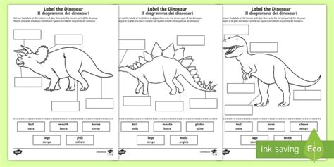 Label the Dinosaur Worksheets English/Italian - Label the Dinosaur ...