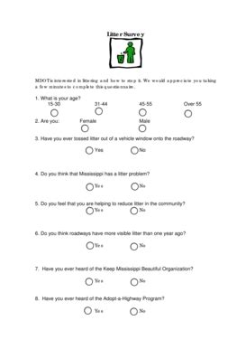 Littering Survey Questions - Fill and Sign Printable Template Online