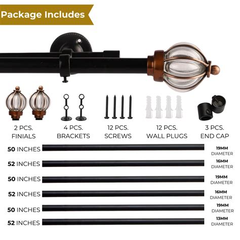GLASS METAL ROYAL FINIAL EXTENDABLE DOUBLE CURTAIN ROD BLACK 19MM (HAR ...