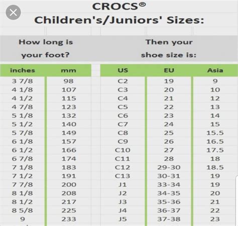 Crocs Kids Shoe Size Conversion Chart