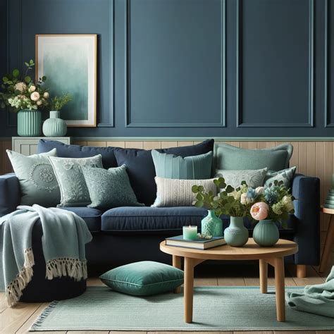 navy blue and mint green living room in 2024 | Blue and green living ...