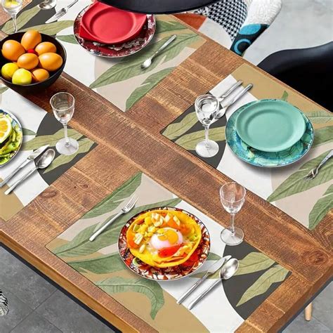 4pcs/6pcs Tropical Palm Leaf Placemats, Summer Green Banana Leaf Theme ...