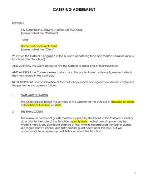 Free Printable Catering Contract Templates [Word, PDF] Simple