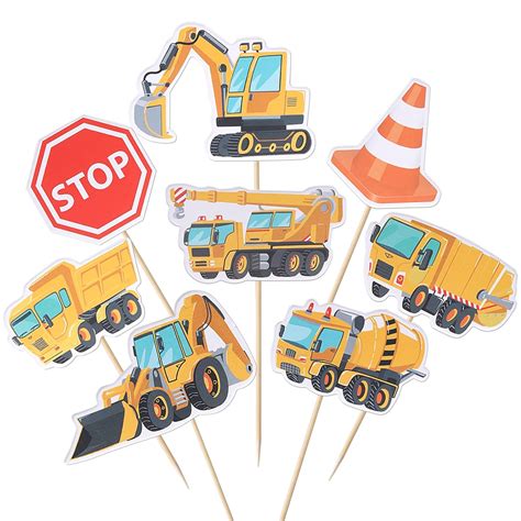 32 Pack Construction Cupcake Toppers Dump Truck Excavator Tractor Party ...