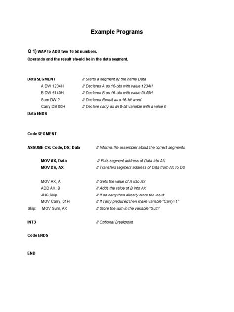 Sample of Assembly Language Programs with Explanation 的图像结果