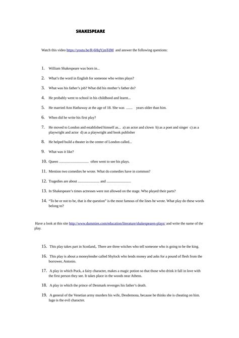 William shakespeare webquest 4 eso | DOC