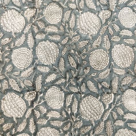 Pure Cotton Jaipuri Grey With Wild Fruit Jaal Hand Block Print Fabric ...
