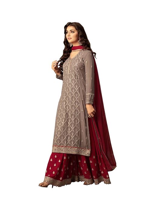 RUDRAPRAYAG Women's Faux Georgette Semi-Stitched Dress Material (Red ...