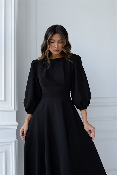 Black Backless Puff Sleeve Midi Dress - ELAGIA in 2025 | Black dresses ...