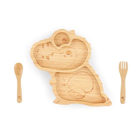 Dinosaur-Shaped Bamboo Suction Plate for Baby & Toddlers - 5 Fun Colors ...