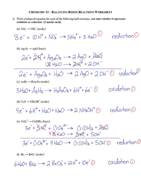 Balancing Redox Reactions Worksheet Solutions 1tr9hny | Download Free PDF | Redox | Chemistry