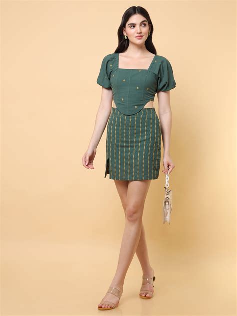 Zinnia Skirt | Green Woven Mini Skort | Untung