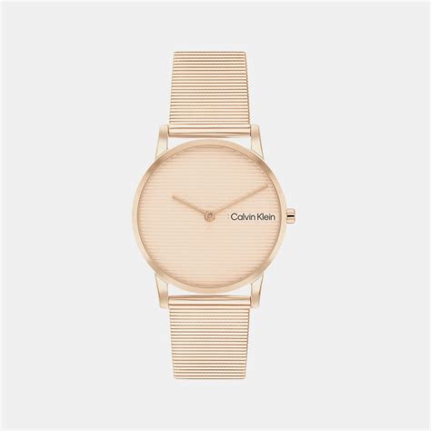Calvin Klein Ck Feel Women Quartz Carnation Gold Dial Analog Mesh Watch ...